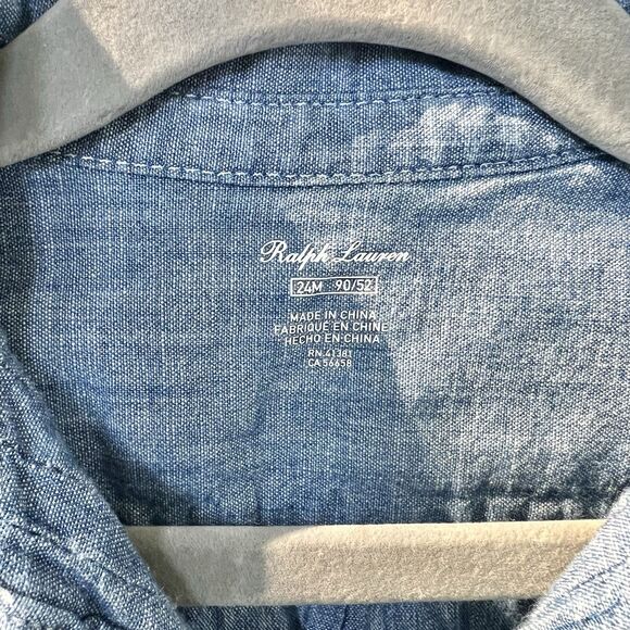 Ralph Lauren Chambray Coverall Baby Size 24 Months Denim Outfit GUC Button Snap - Picture 3 of 8